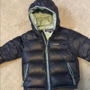 Baby Patagonia Hi-Loft Down Sweater Hoody.